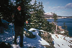 Herb Cross-Country Skiing on trail over ocean Herb Cross-Country Skiing on trail over ocean