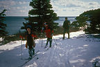 Cross-Country Skiing on trail over ocean Cross-Country Skiing on trail over ocean