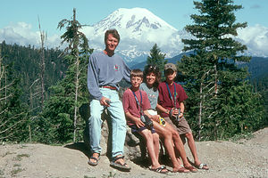 Family at approach to Mount Rainer